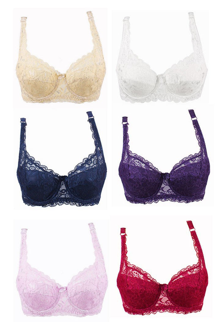 Fashion Women Padded Lace Bras Underwire Full Coverage Sheer