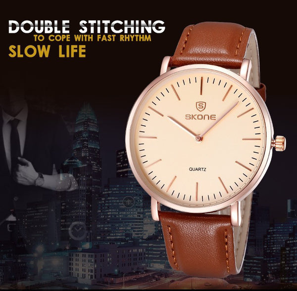 Big Sale On 2015 New Fashion Casual Wristwatch PU Leather Watches Men Luxury Brand Skone Quartz Watch