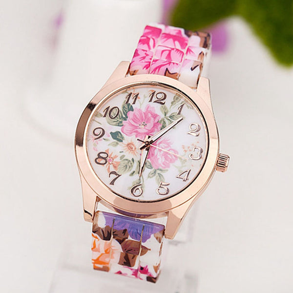 Big Sale On Fashion Women Watches Reloj Rose Flower Print