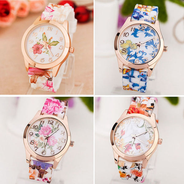 Big Sale On Fashion Women Watches Reloj Rose Flower Print