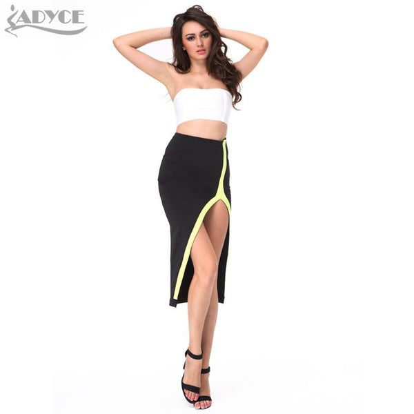 New Women Patchwork Kylie jenner Runway dress Bottom Open Fork 2 Two piece Set bandage dress