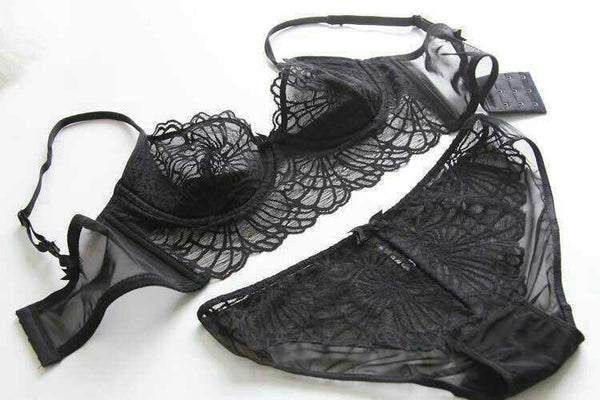 PASKE Brand Women Bra Set Full Transparent Lace Bra And Panty Set Underwear