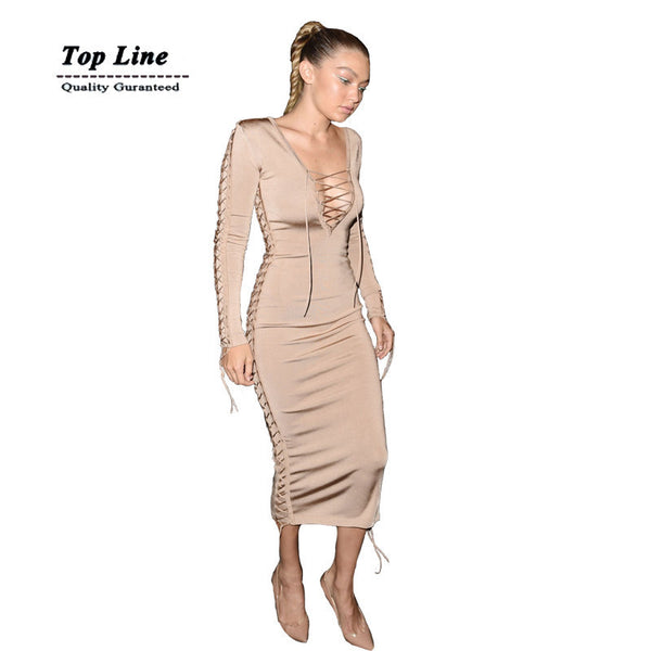 Kylie jenner bodycon dresses long sleeve V neck sexy dress clubwear