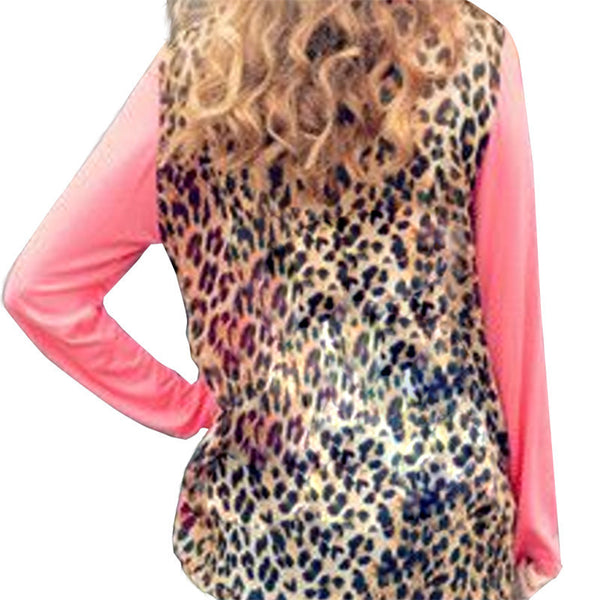 Brand Women Autumn and Winter Long Sleeve Back Chiffon Leopard Print Women T-Shirt