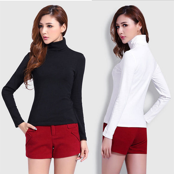 New Fashion Brand Women Autumn and Winter Long Sleeve Turtleneck T-shirt