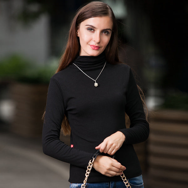 Women Winter Shirts Brand Long Sleeves Solid High Collar Pullover /Wild Section Bottoming Shirt