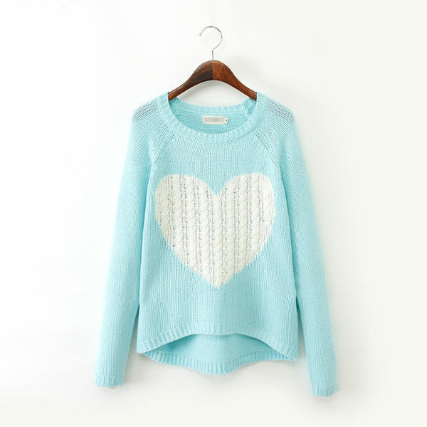 New Brand Fashion winter Women Heart Sweater Irregular Kitting pullover