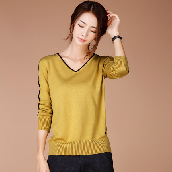 New Brand Women Clothing Autumn and Winter Women Fashion Knit Sweater Casual Loose Long Sleeved V-Neck Pullover