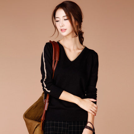 New Brand Women Clothing Autumn and Winter Women Fashion Knit Sweater Casual Loose Long Sleeved V-Neck Pullover