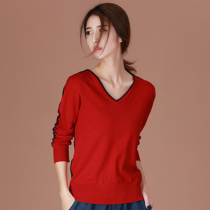 New Brand Women Clothing Autumn and Winter Women Fashion Knit Sweater Casual Loose Long Sleeved V-Neck Pullover